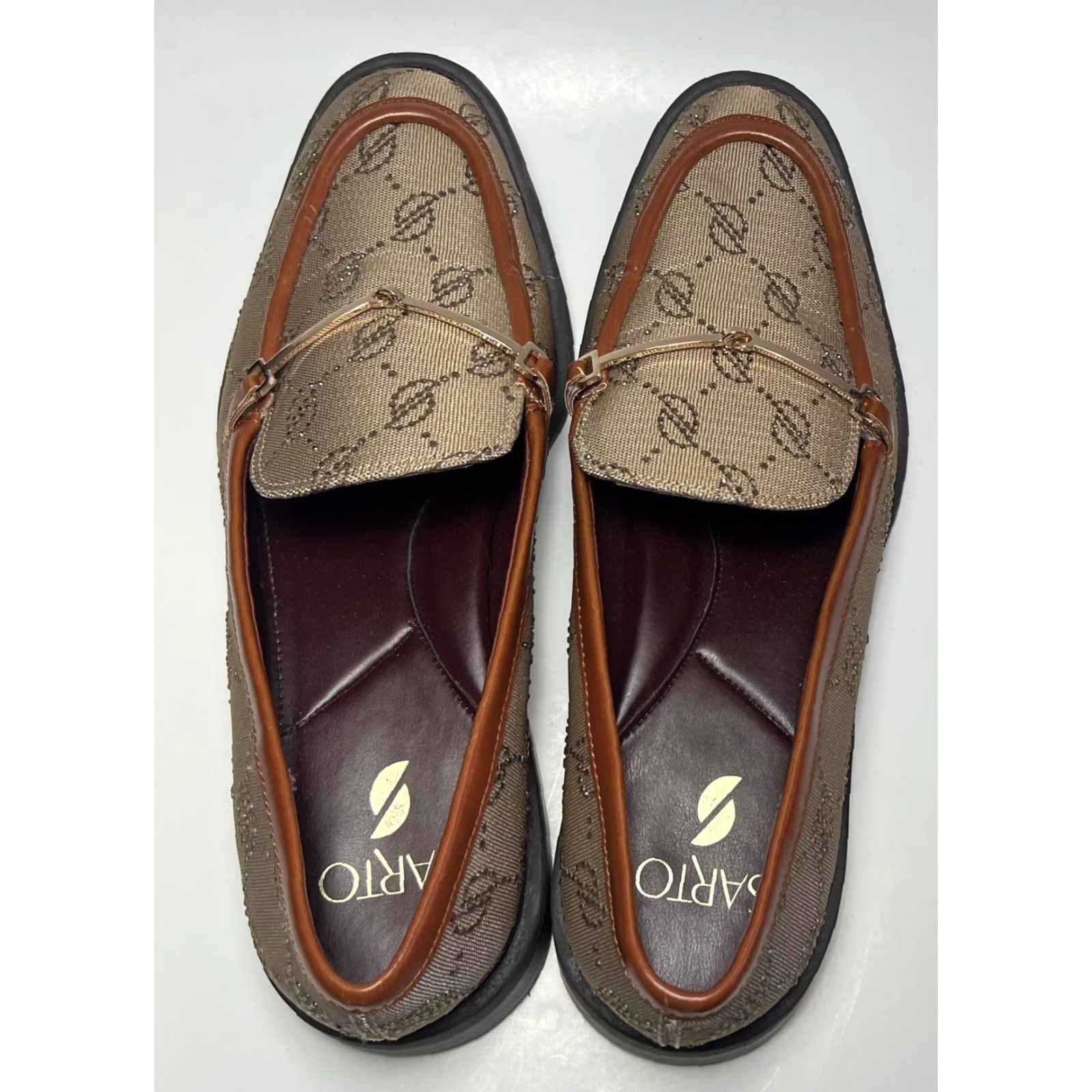 Franco Sarto Franco Sarto Jaguard Eda Women's Slip-On Leather Horsebit Loafers 10 Beige Leather Upper Med B M Gold Stitch / Metal Theme / Flat Shoes Size US 10 / IT 40 - 5 Thumbnail