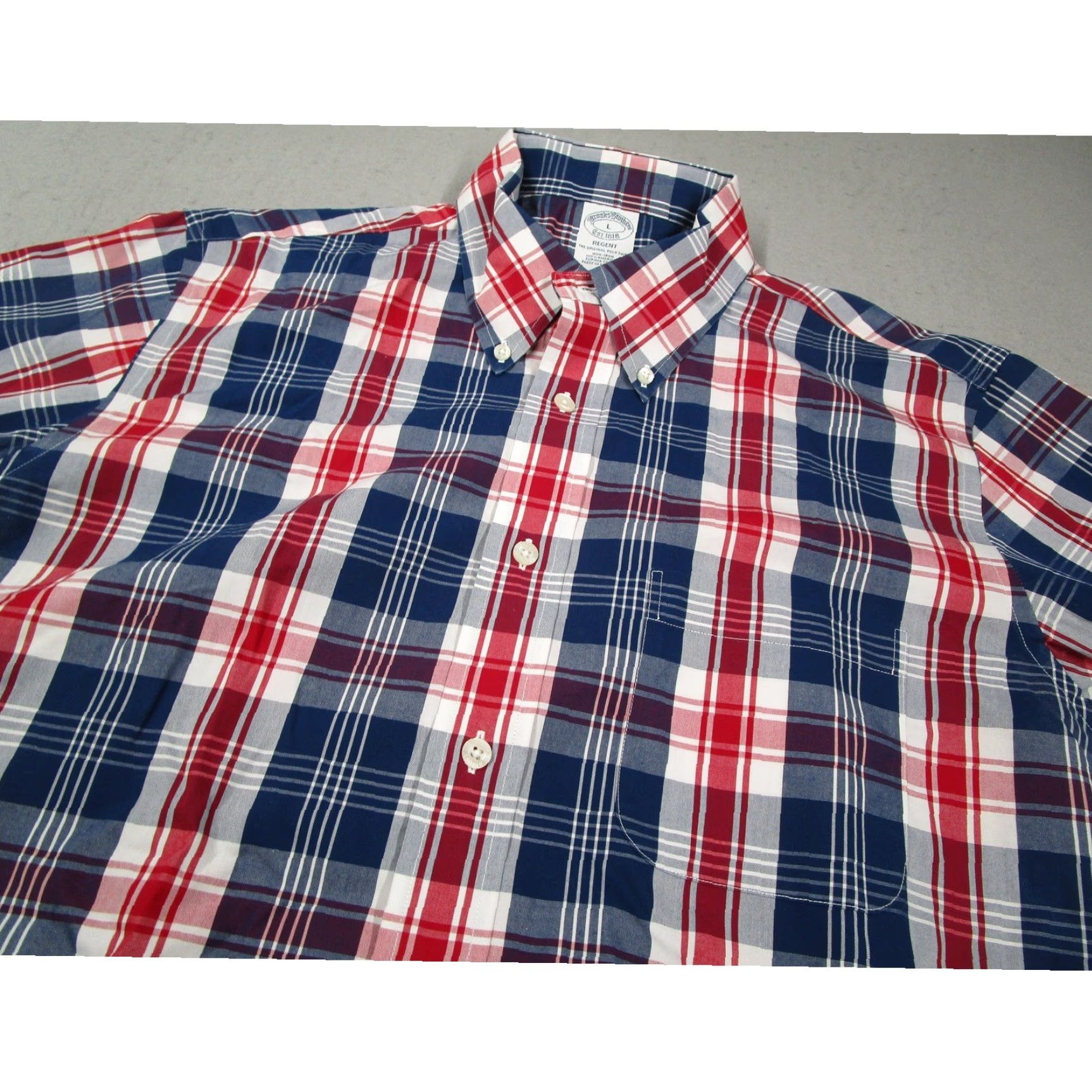 Brooks Brothers Brooks Brothers Regent Non-Iron Shirt Mens L Red White Blue Plaid Supima Cotton Shirt Size US L / EU 52-54 / 3 - 2 Thumbnail