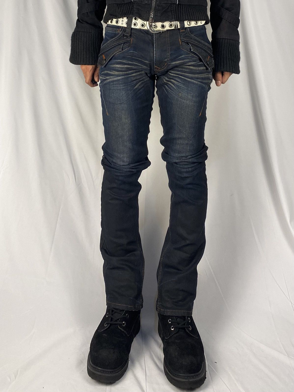 If Six Was Nine Rare 🔥 Nicole Club for Men Waxed Mud Wash Flared Denim Jeans Size US 30 / EU 46 - 2 Thumbnail