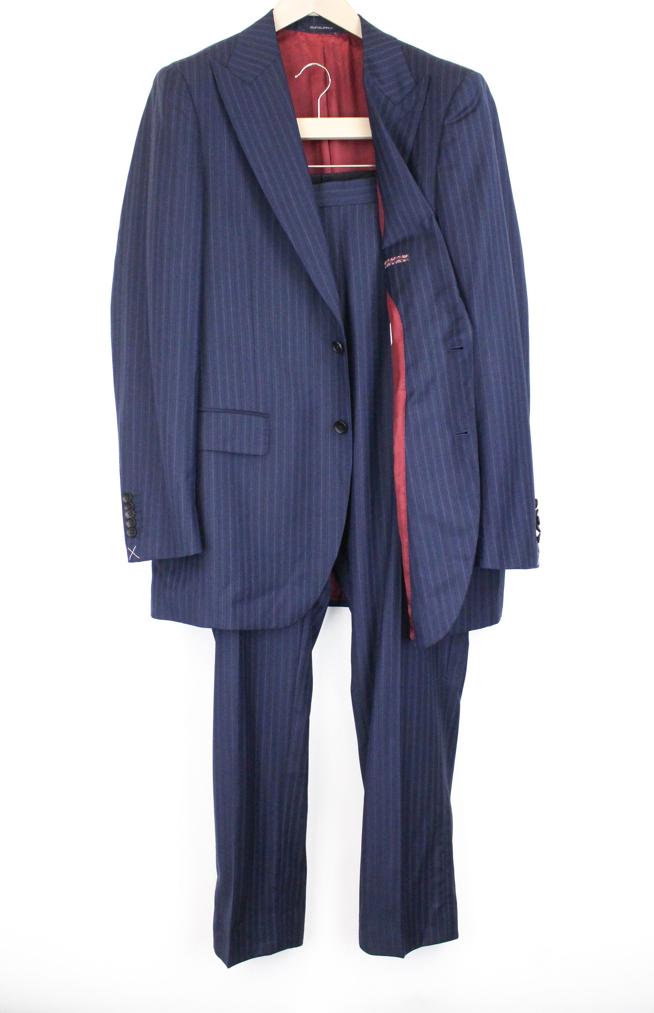 image of Suitsupply La Spalla Uk46L Blue Slim Striped Melange Wool Suit 67521, Men's