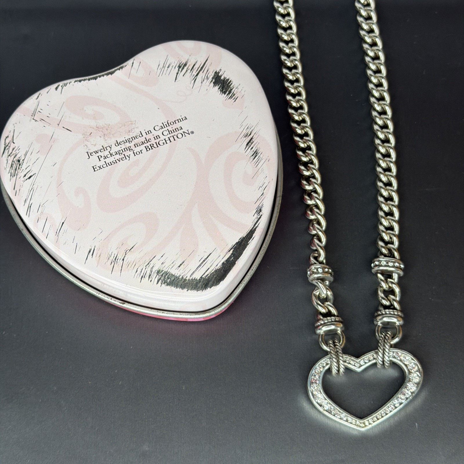 Brighton Brighton Silver Tone Chunky Chain Pave Open Heart Necklace Size ONE SIZE - 13 Thumbnail