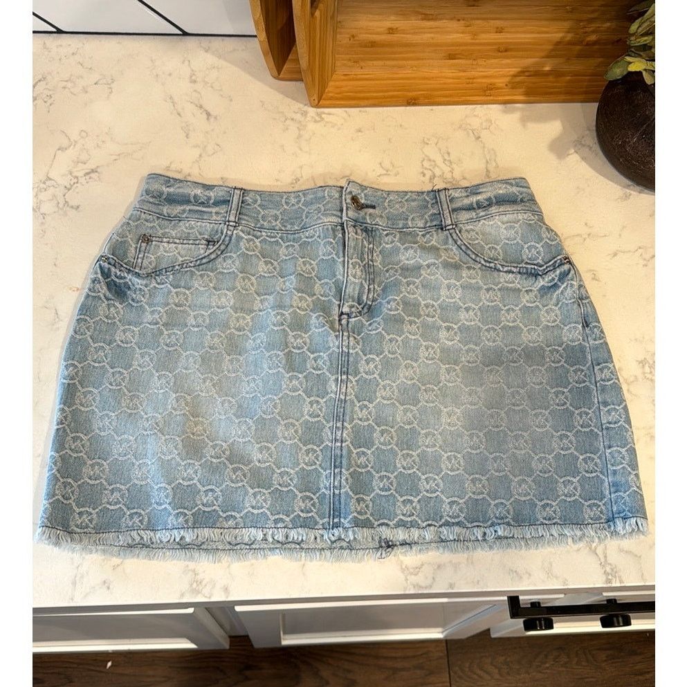 Michael Kors Rare Vintage monogrammed Michael Kors denim mini skirt Y2K Size 34" / US 12 / IT 48 - 1 Thumbnail
