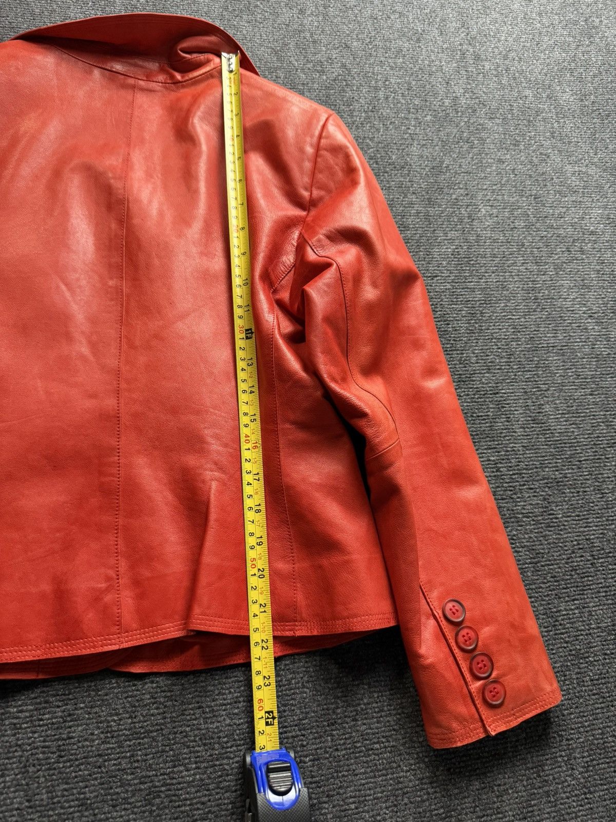 Genuine Leather Vintage Avant Garde Red Leather Blazer Jacket 90s Italian Size S / US 4 / IT 40 - 19 Thumbnail
