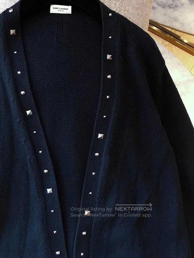 Saint Laurent Paris Saint Laurent Black Studded Knit Cardigan. Size XS / US 0-2 / IT 36-38 - 3 Thumbnail