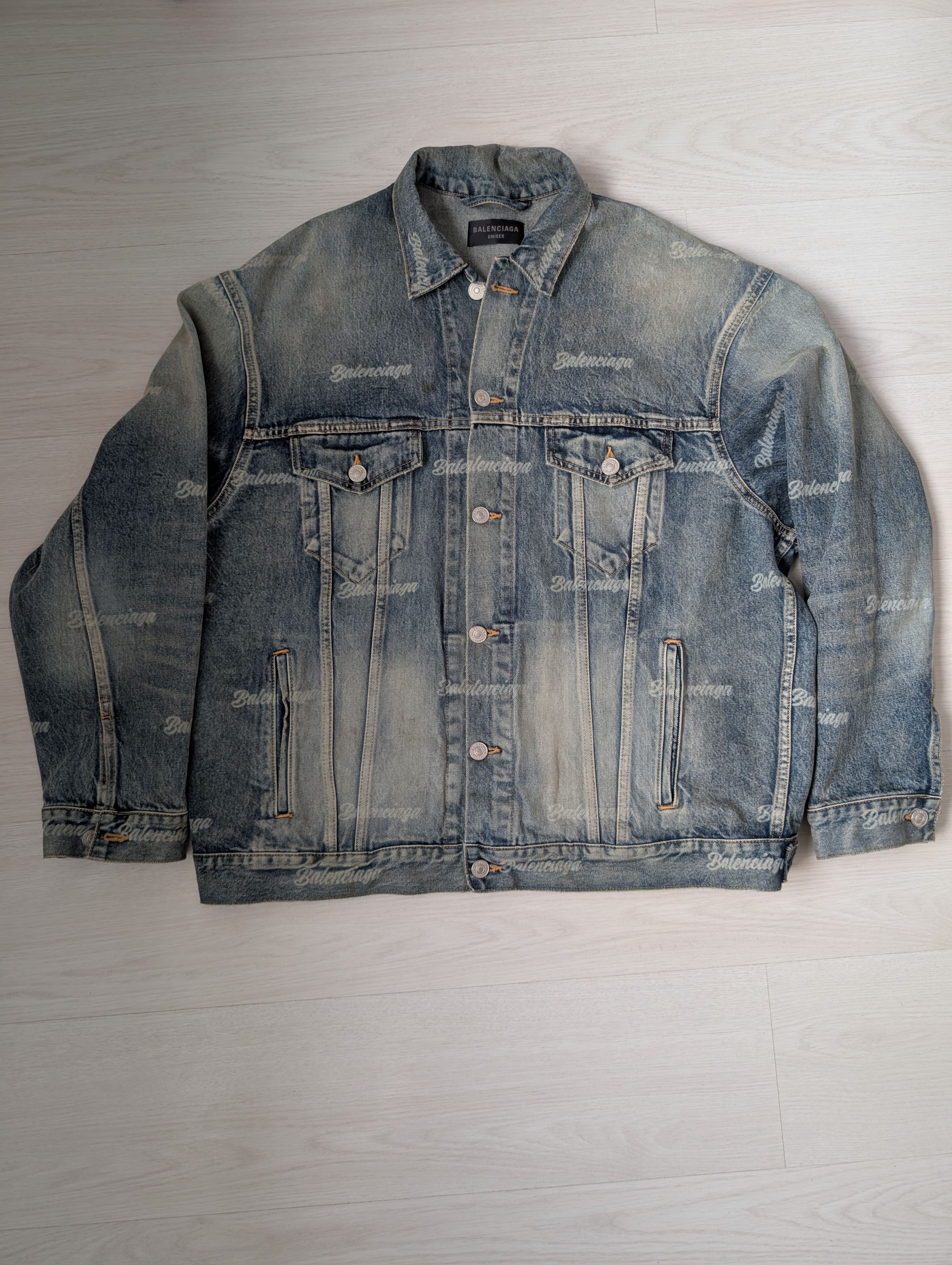 balenciaga overall printed logo denim jacket