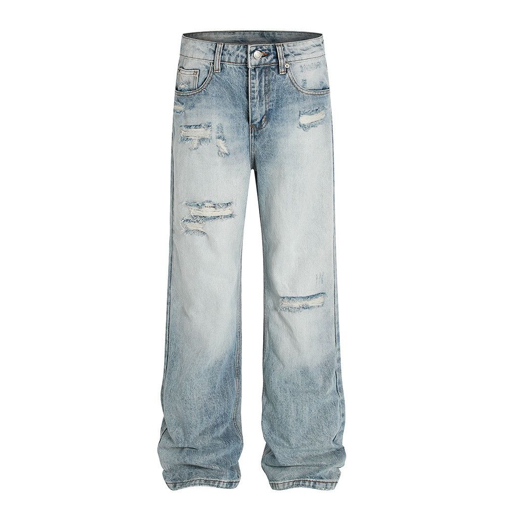 Jean American retro straight-leg washed light blue ripped jeans Size US 32 / EU 48 - 1 Thumbnail