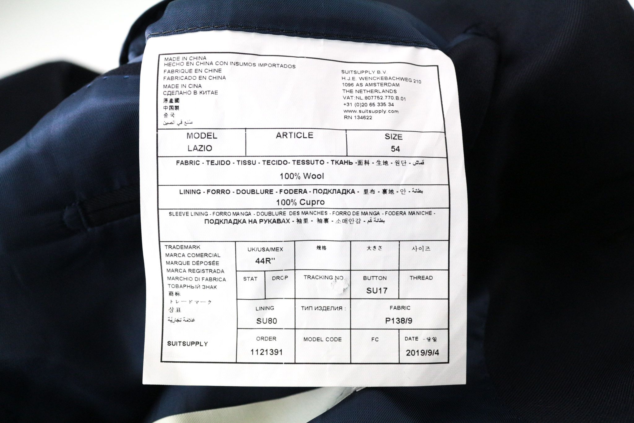 Suitsupply LAZIO UK44R Navy Wool 2 Piece Suit 67984 Size 44R - 11 Thumbnail
