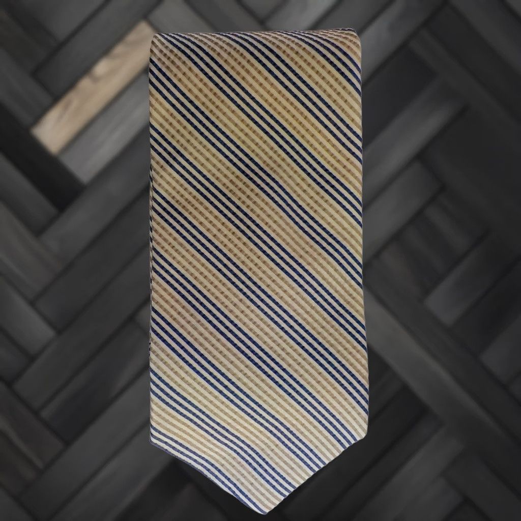 Brooks Brothers BROOKS BROTHERS Tie Striped White Gold Blue Silk/Nylon NWT Classic 58in 3.75in Mens Size ONE SIZE - 1 Thumbnail