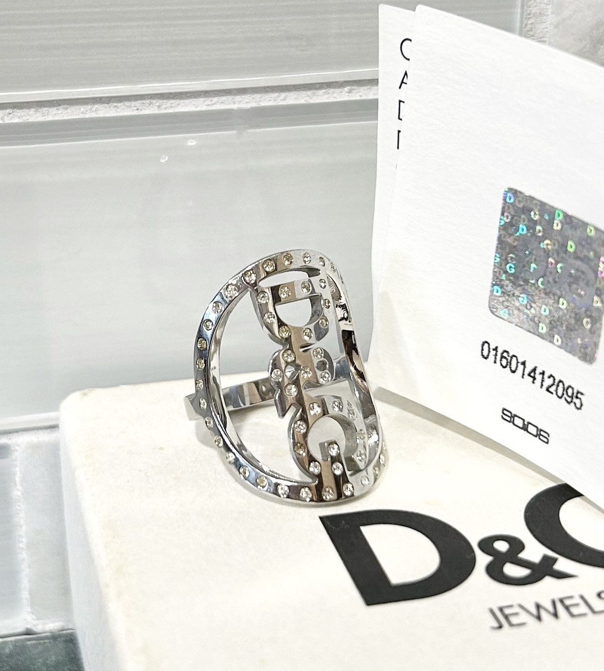 Dolce & Gabbana Authentic Dolce & Gabbana Silver & Crystal Toned Logo Ring Size ONE SIZE - 8 Thumbnail