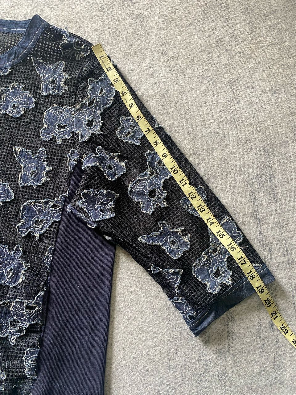 Jean × Le Grande Bleu (L.G.B.) Jean Crement Mash Floral Motive Indigo Boxy Cardigan Jacket Size L / US 10 / IT 46 - 13 Thumbnail