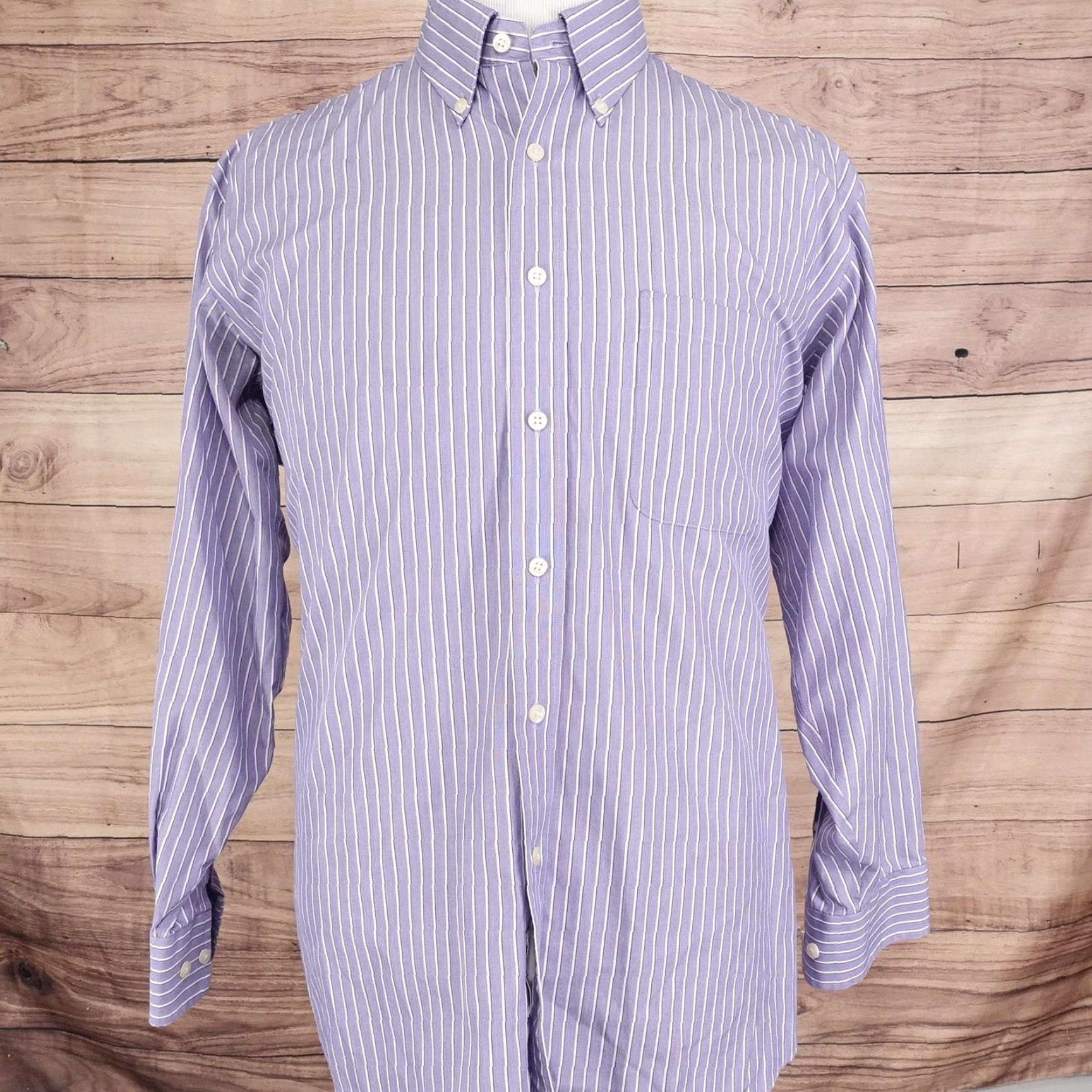 Vintage Kirkland Signature Shirt Mens 17-33 Purple Stripe Button Down Non Iron Cotton Size US XL / EU 56 / 4 - 3 Thumbnail