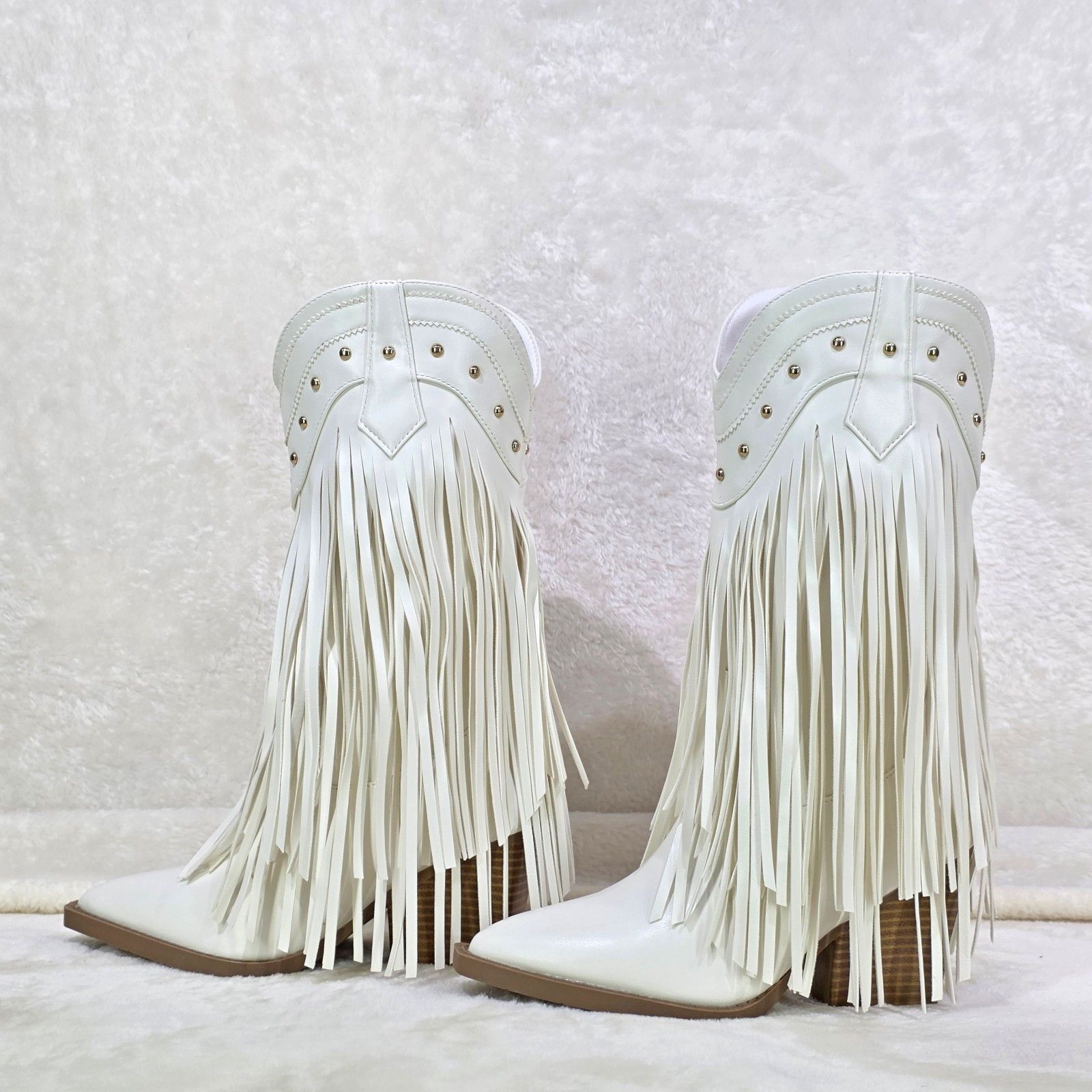 Other Boundary White Faux Leather Layered Fringe Country Western C Size US 6 / IT 36 - 2 Thumbnail
