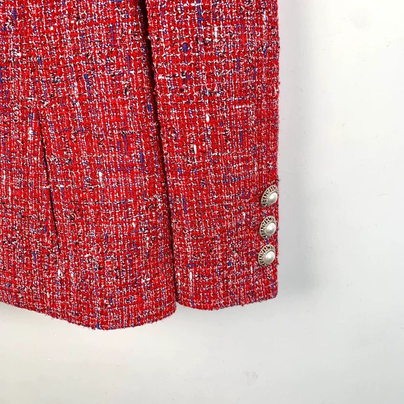 Chanel ChanelRed pearl buckle cotton lapel long-sleeved tweed wove Size XXS / US 00 / IT 34 - 4 Thumbnail