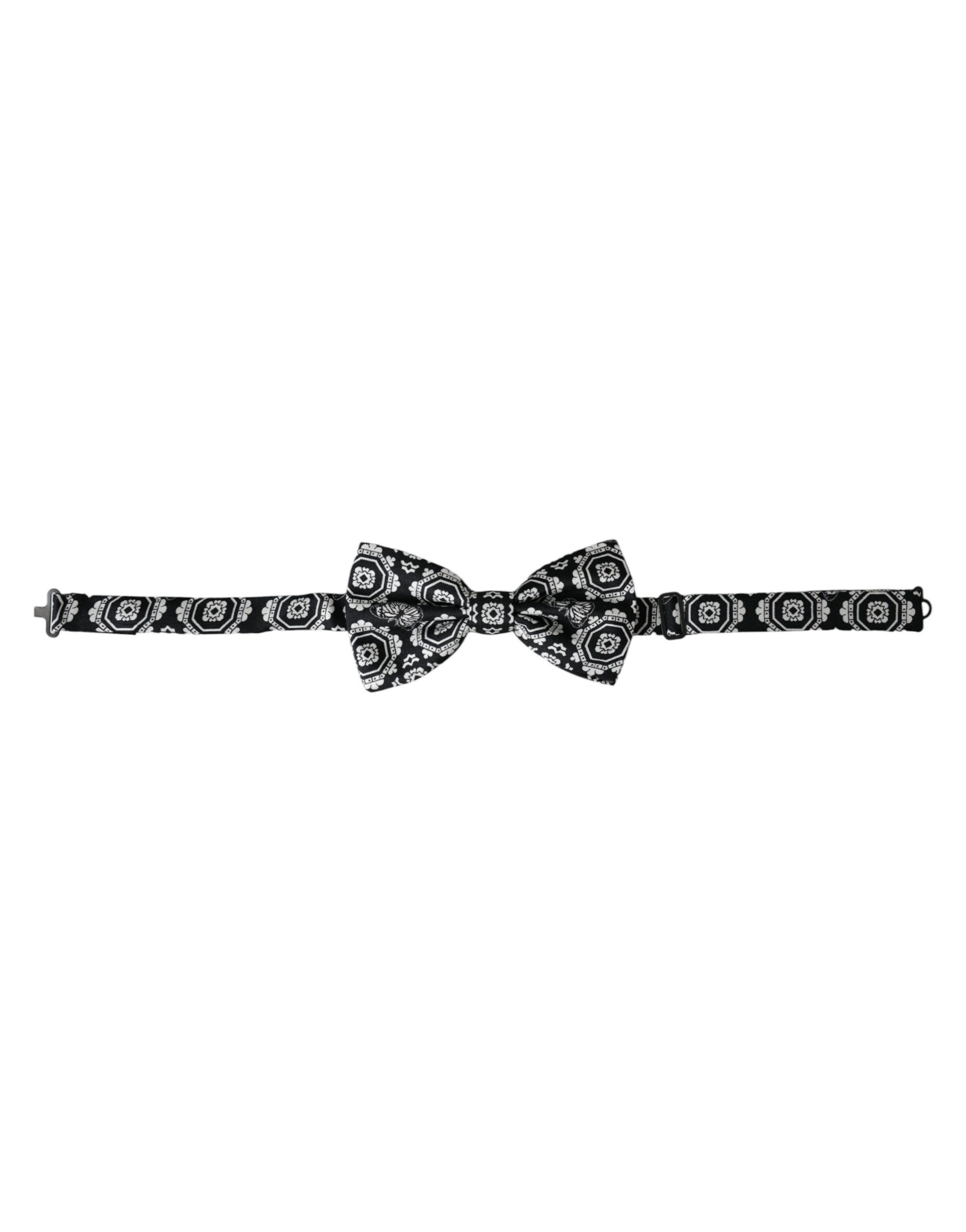 Dolce & Gabbana Black White Printed Adjustable Neck Men Bow Men's Tie Size ONE SIZE - 1 Thumbnail