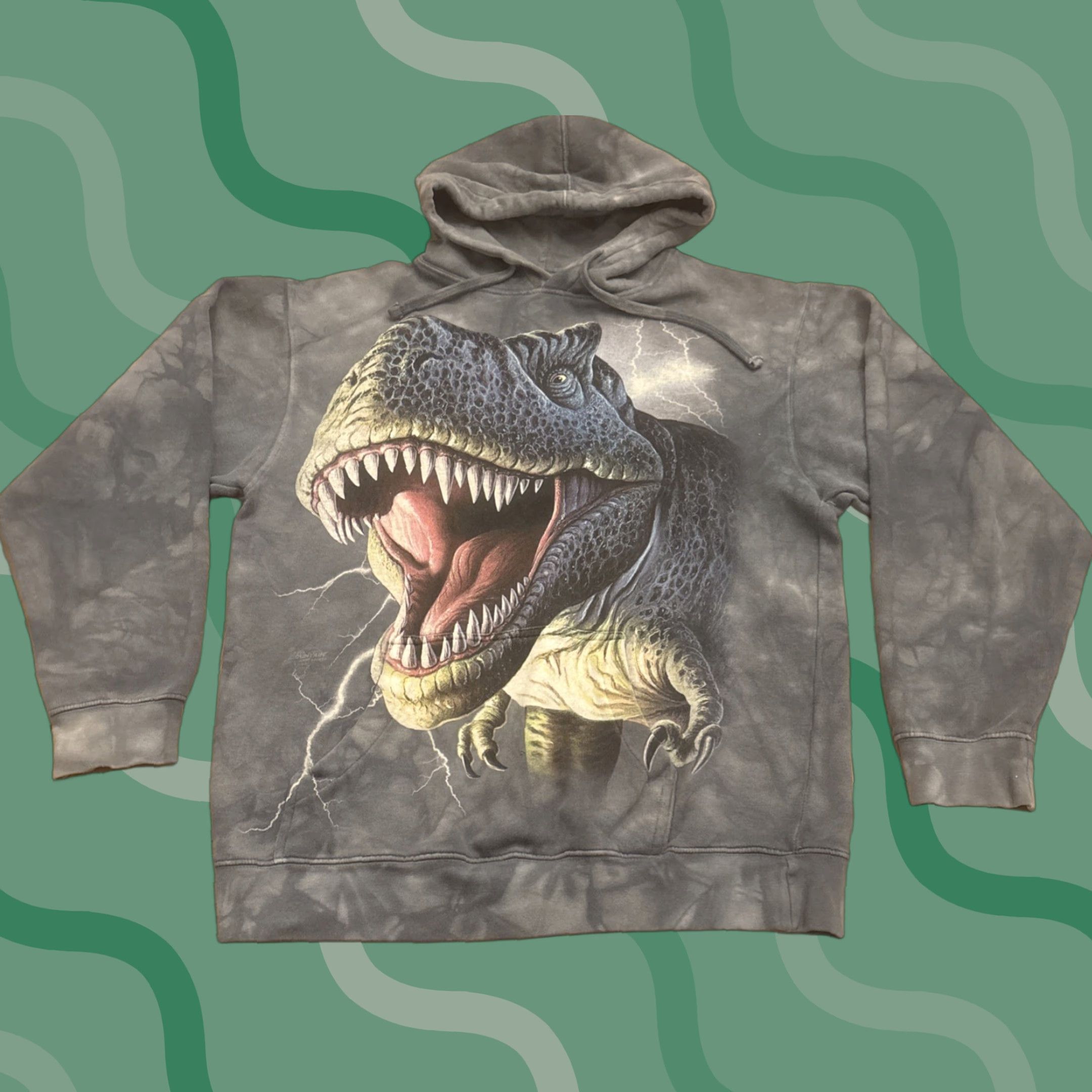 The Mountain VINTAGE The Mountain Dinosaur Hoodie Sweatshirt Pullover Adult OSFM Tie Dye 2009 Gray Size US M / EU 48-50 / 2 - 1 Thumbnail