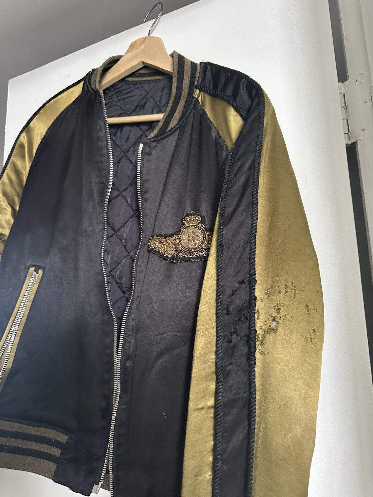 Balmain Balmain Black & Gold Satin Bomber Jacket Size US S / EU 44-46 / 1 - 4 Thumbnail