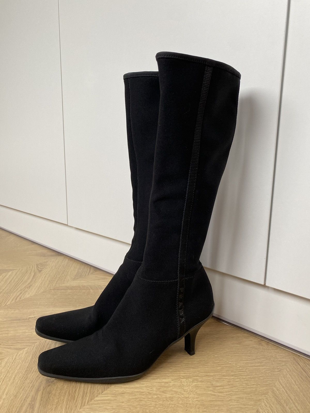 image of Prada Vintage Cloth Boots Kitten Heel Shoes in Black, Women's (Size 7.5)