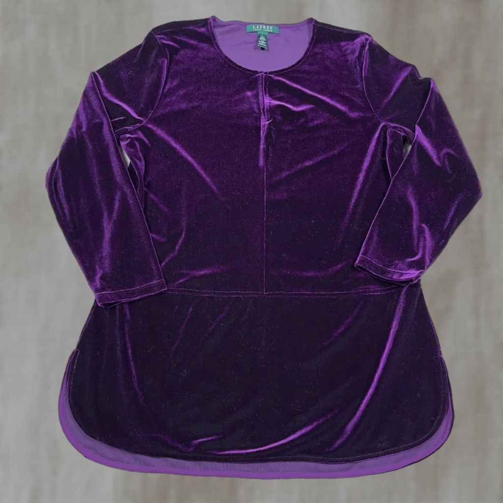 Ralph Lauren Lauren Ralph Lauren Velvet Keyhole Blouse Shirt Womens L Purple Long Sleeve Shirt Womens Size L / US 10 / IT 46 - 1 Thumbnail