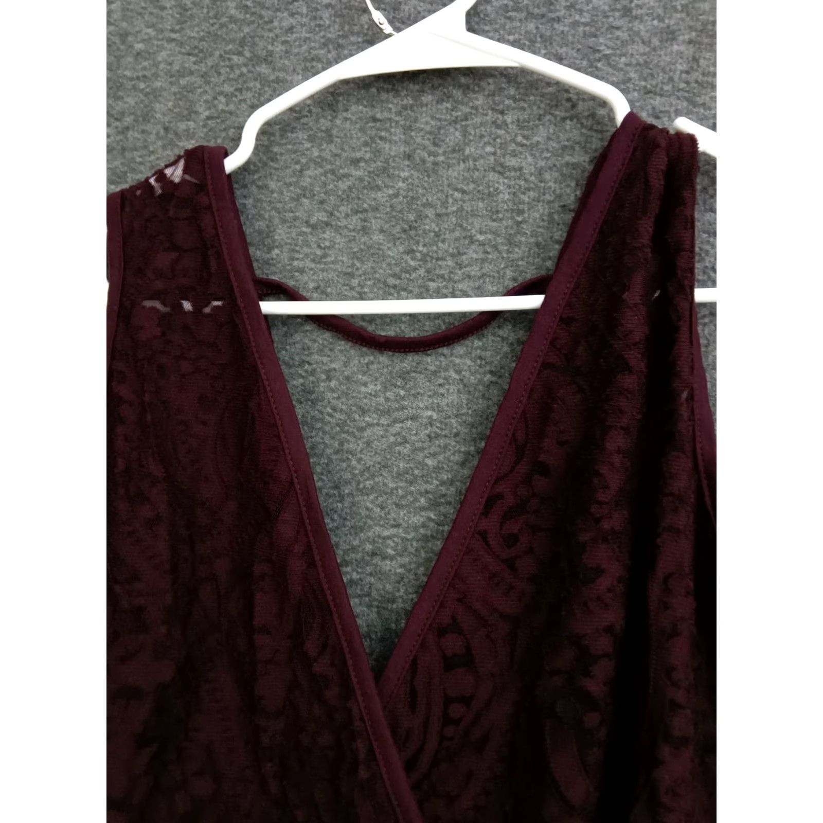 Vintage MAGIA Bodysuit Shirt Women M Dark Red Wine Lace V-Neck Overlap One Size Fits Everybody" Size ONE SIZE - 3 Thumbnail