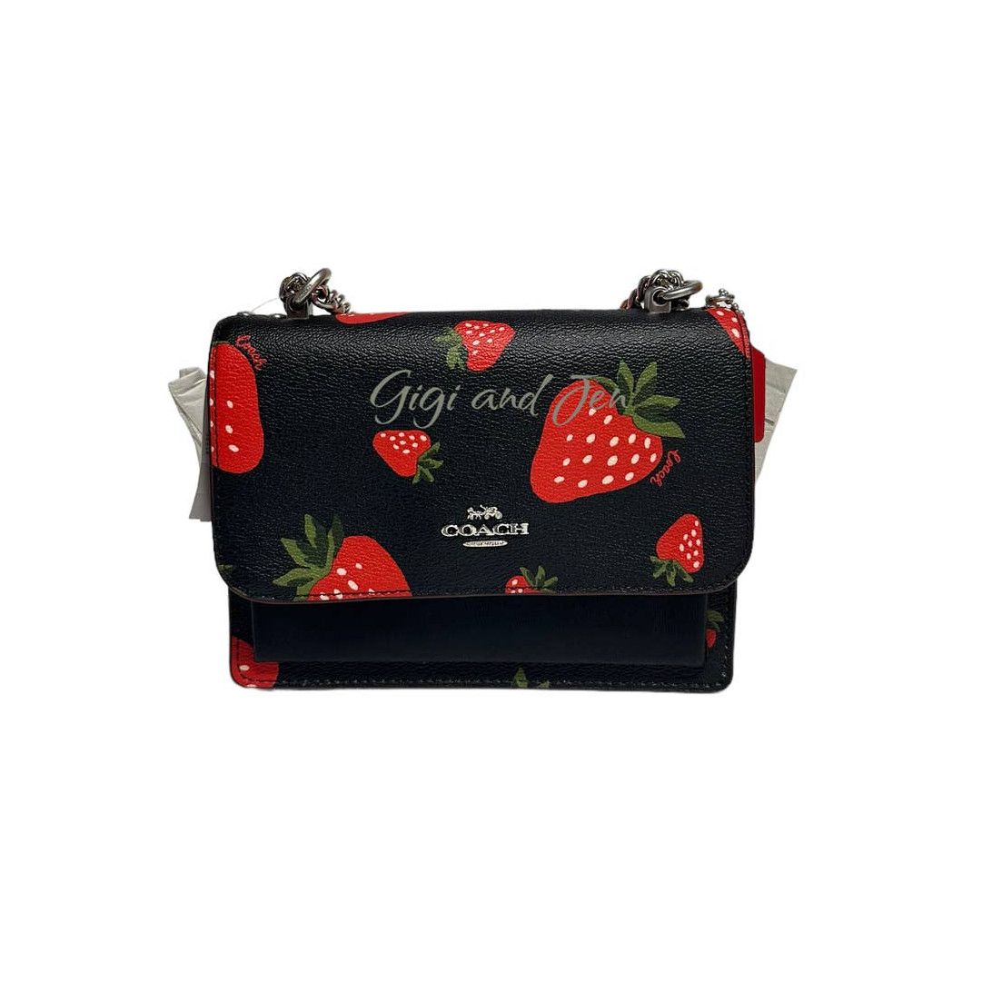 image of Coach Mini Klare Crossbody With Wild Strawberry Print Bag in Black, Women's