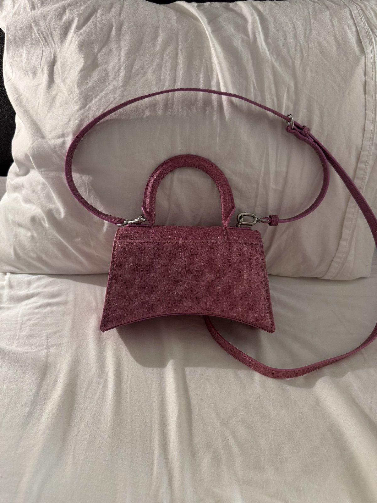 Balenciaga Balenciaga Hourglass Mini Glitter Top Handle Handbag Pink Size ONE SIZE - 2 Thumbnail
