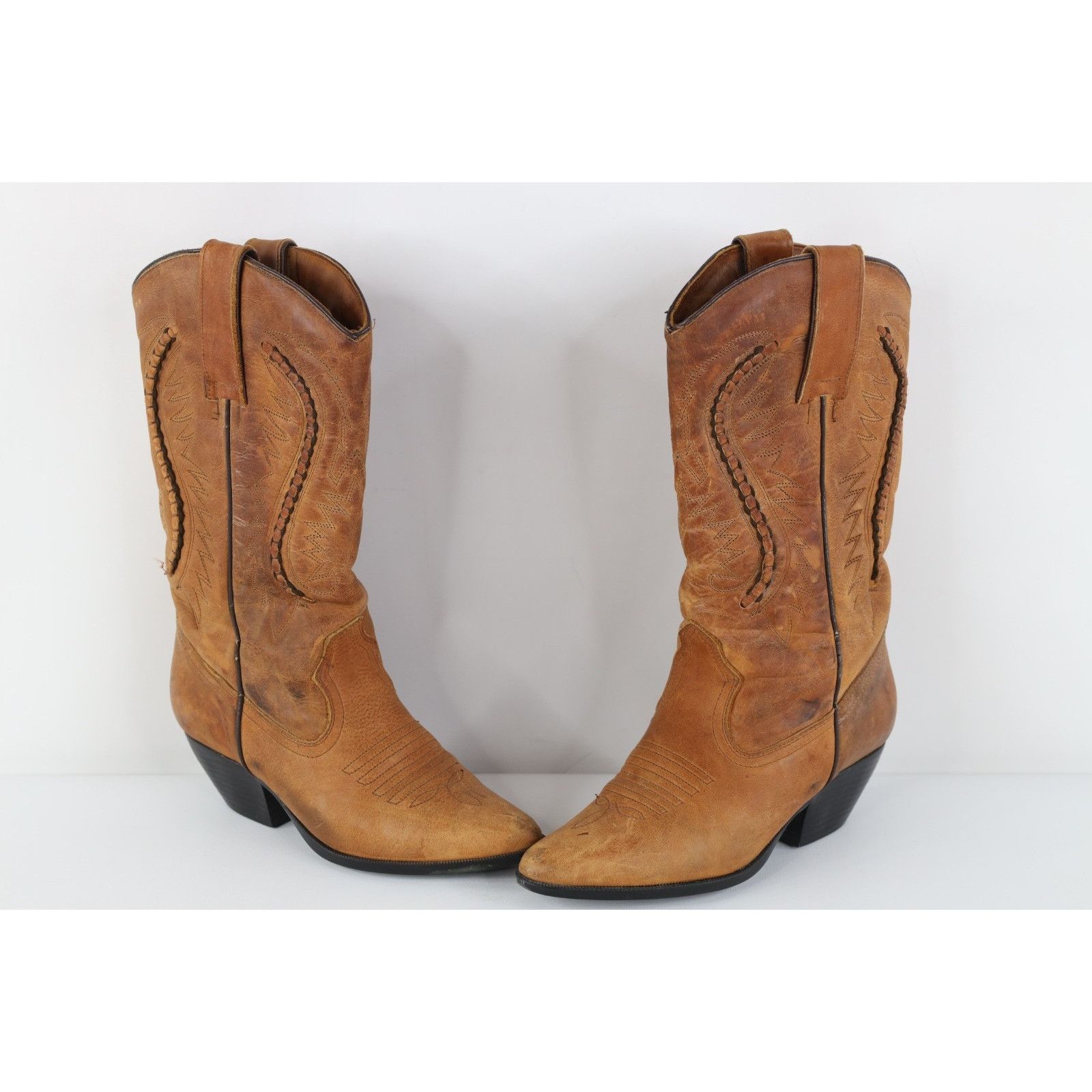 Vintage Vintage 70s 80s Streetwear Braided Leather Cowboy Boots Size US 6 / IT 36 - 1 Thumbnail
