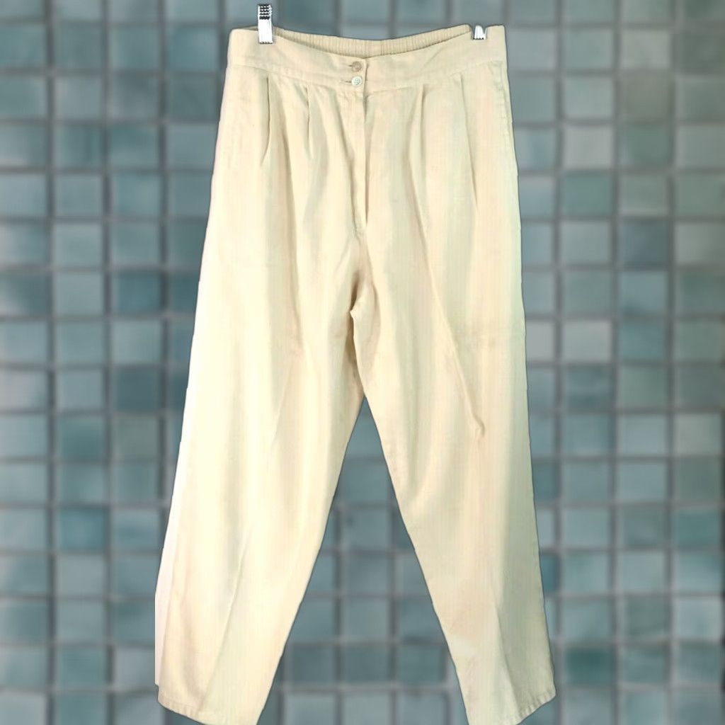 Vintage VINTAGE Casual Pleated Ivory Dress Pants Womens Size 30 High Rise Regular 29 Inseam Wool Acetate Size 30" / US 8 / IT 44 - 1 Thumbnail