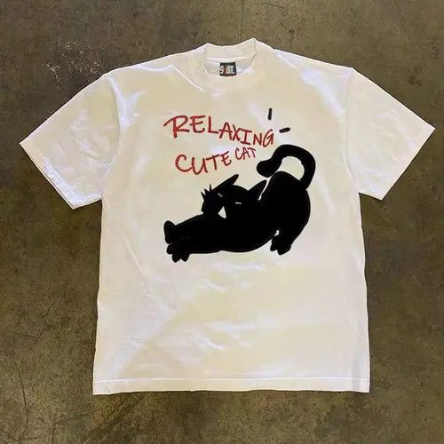 Japanese Brand Street Hip Hop Slouchy Cat Print L Short Sleeve T-Shirt Size US L / EU 52-54 / 3 - 5 Thumbnail