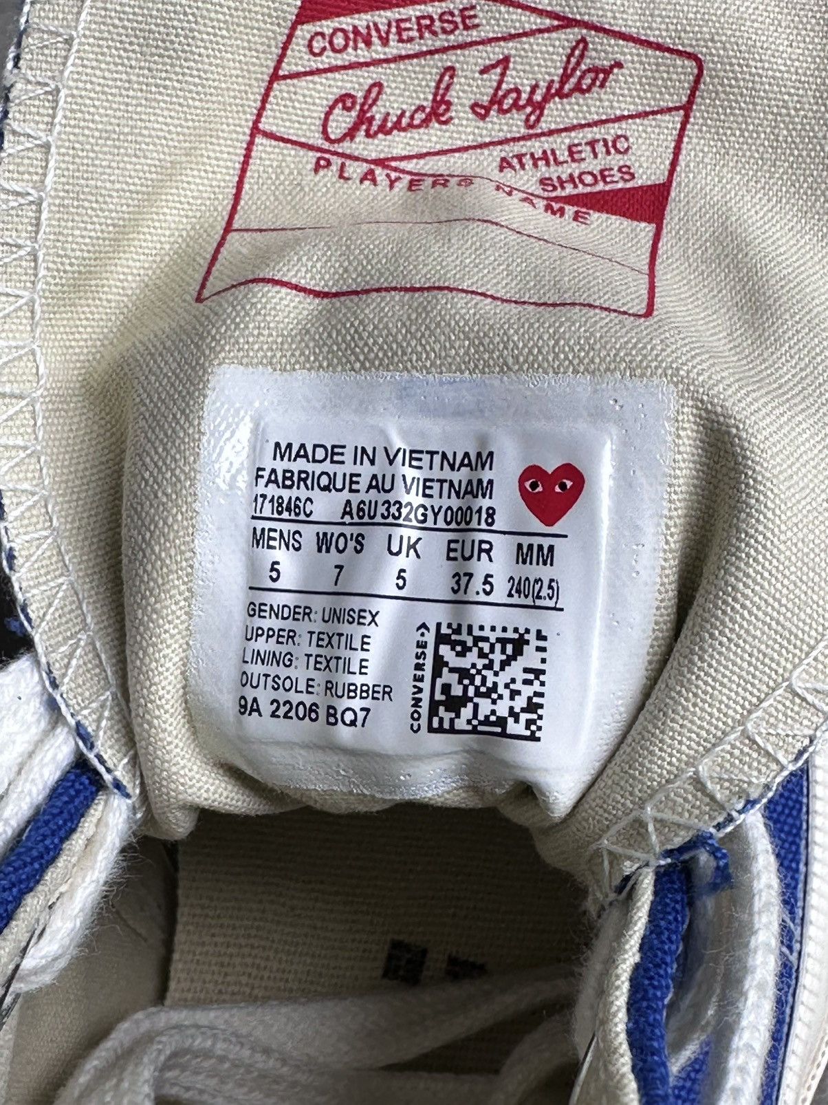 Comme des Garcons PLAY × Converse CDG PLAY x CONVERSE HI CHUCK TAILOR 70 Size US 7 / IT 37 - 12 Thumbnail