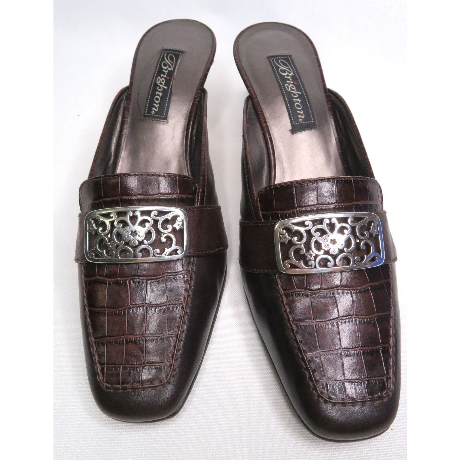 Brighton New BRIGHTON Steph Brown Croc Embossed Leather Mules Sz 7.5 Size US 7.5 / IT 37.5 - 2 Thumbnail