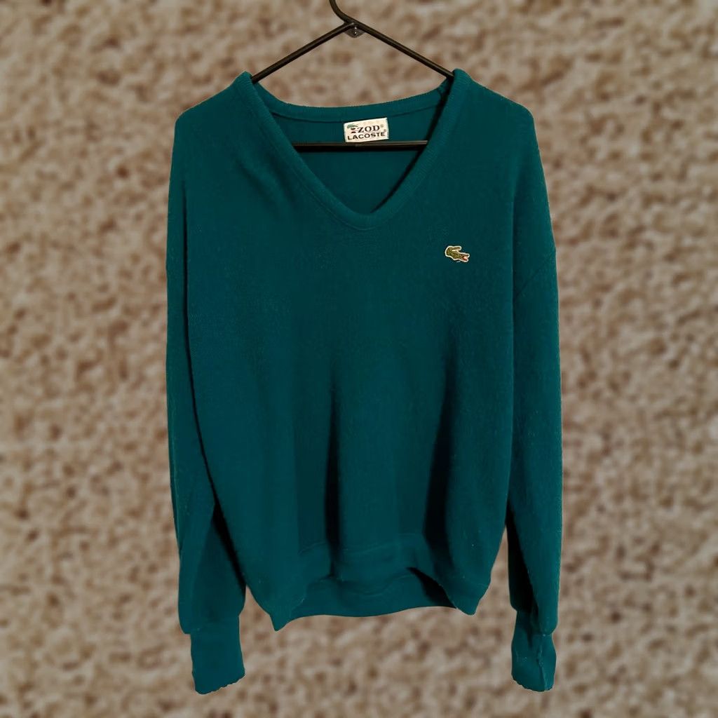 Vintage VINTAGE Lacoste Izod ILGWU Union Made USA Green V-Neck Sweater Men's XLarge Size US XL / EU 56 / 4 - 1 Thumbnail