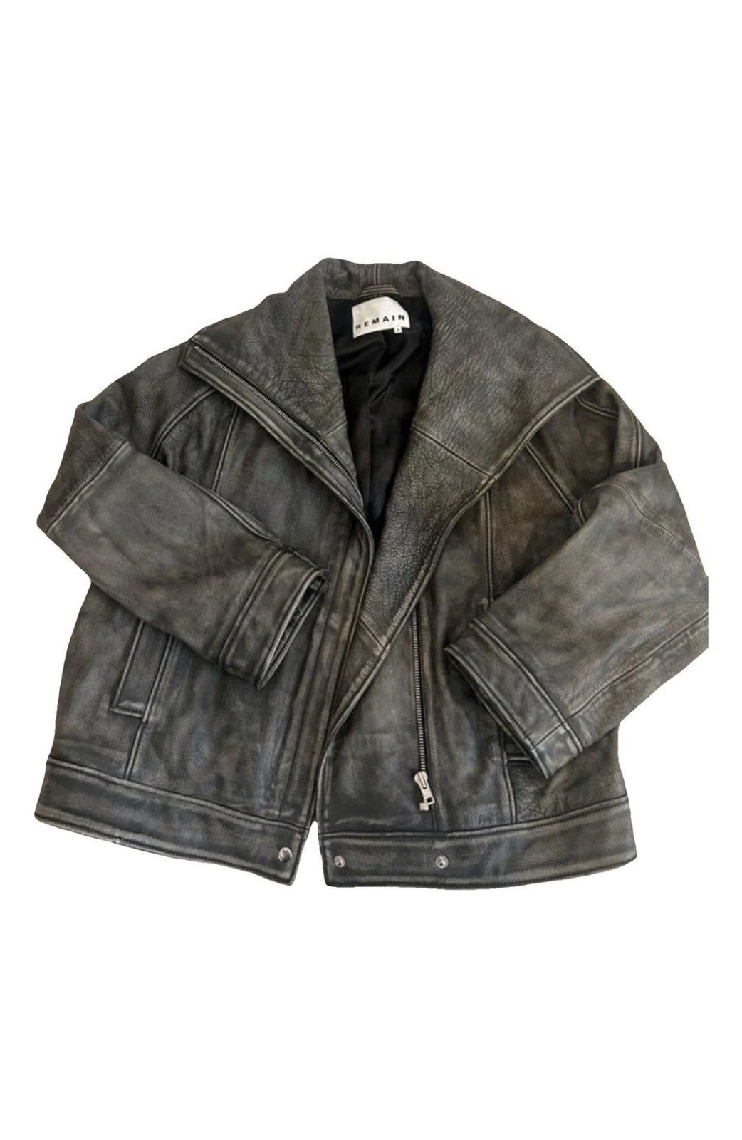 REMAIN Birger Christensen Remain Oversize Leather Jacket - Anthracite Grey Size XS / US 0-2 / IT 36-38 - 1 Thumbnail