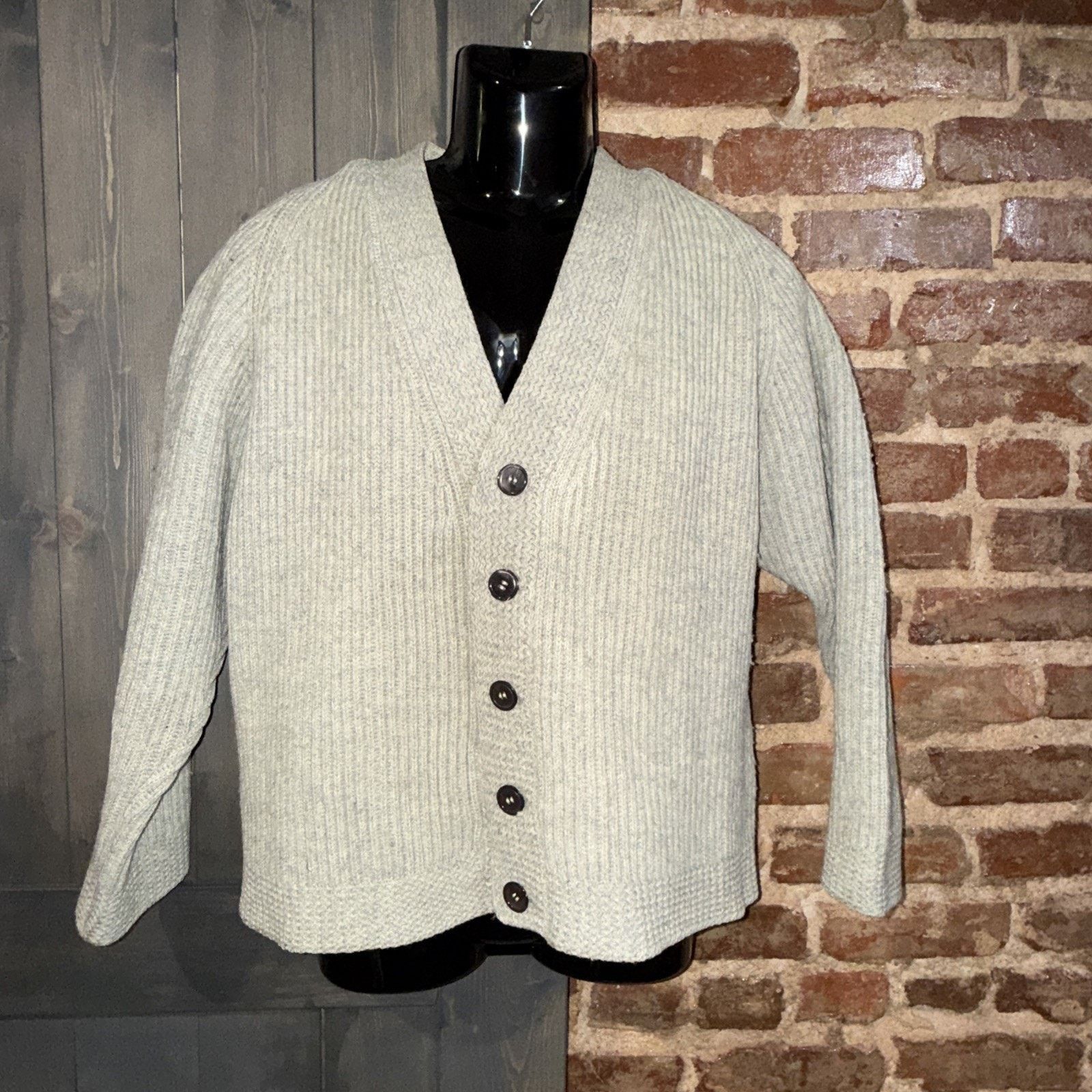 Other Vintage Wool Men's L Gray Ribbed Grandpa Cardigan Sweater Size US L / EU 52-54 / 3 - 1 Thumbnail