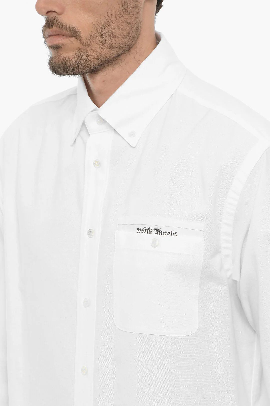 Palm Angels og1mm0226 Button-Down Cotton Piqué Shirt in White Size US S / EU 44-46 / 1 - 3 Thumbnail