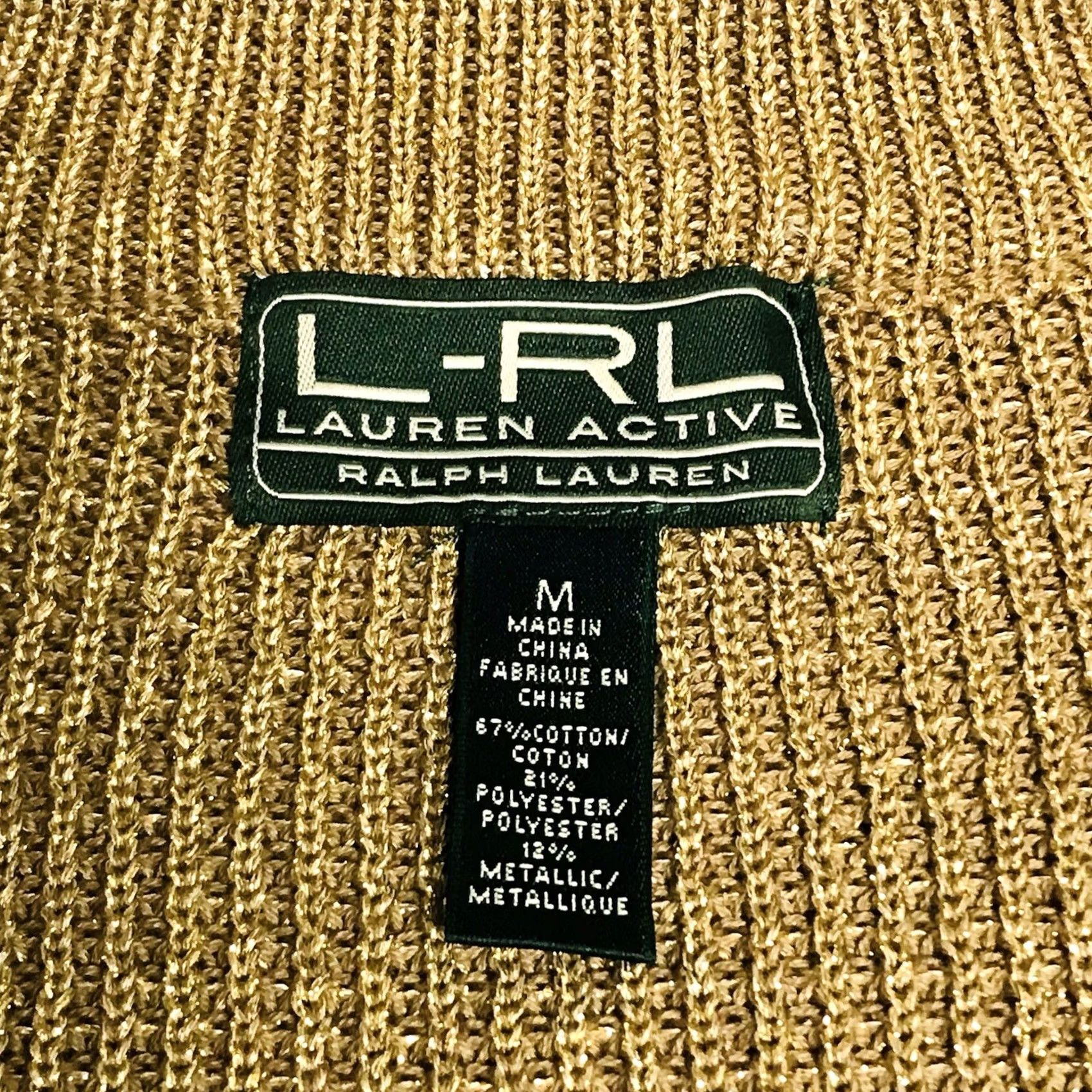 Ralph Lauren Ralph Lauren Active Women Gold Metallic Mock Neck Ribbed Knit Zip Sweater M Size M / US 6-8 / IT 42-44 - 2 Thumbnail
