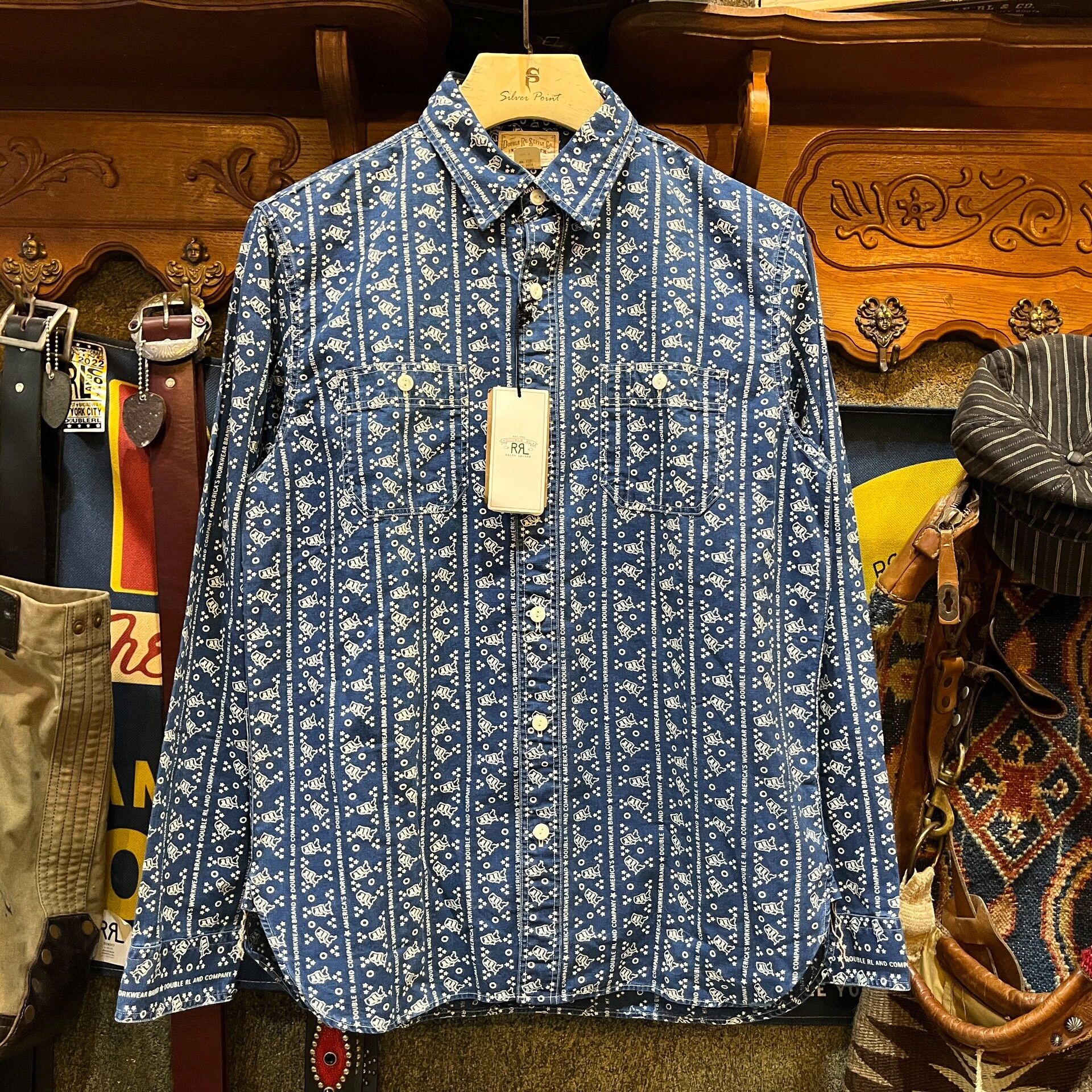 RRL Blue Printed Logo Shirt