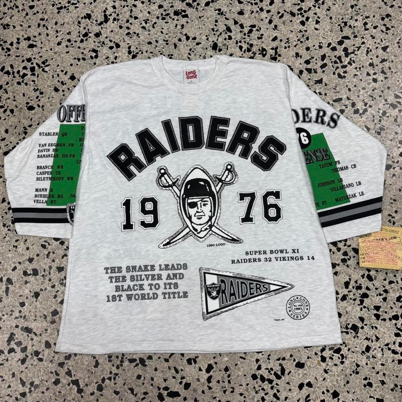 NFL × Vintage VINTAGE 90S SINGLE STITCH BNWT NOS LONG GONE RAIDERS AOP TEE Size US XL / EU 56 / 4 - 5 Thumbnail