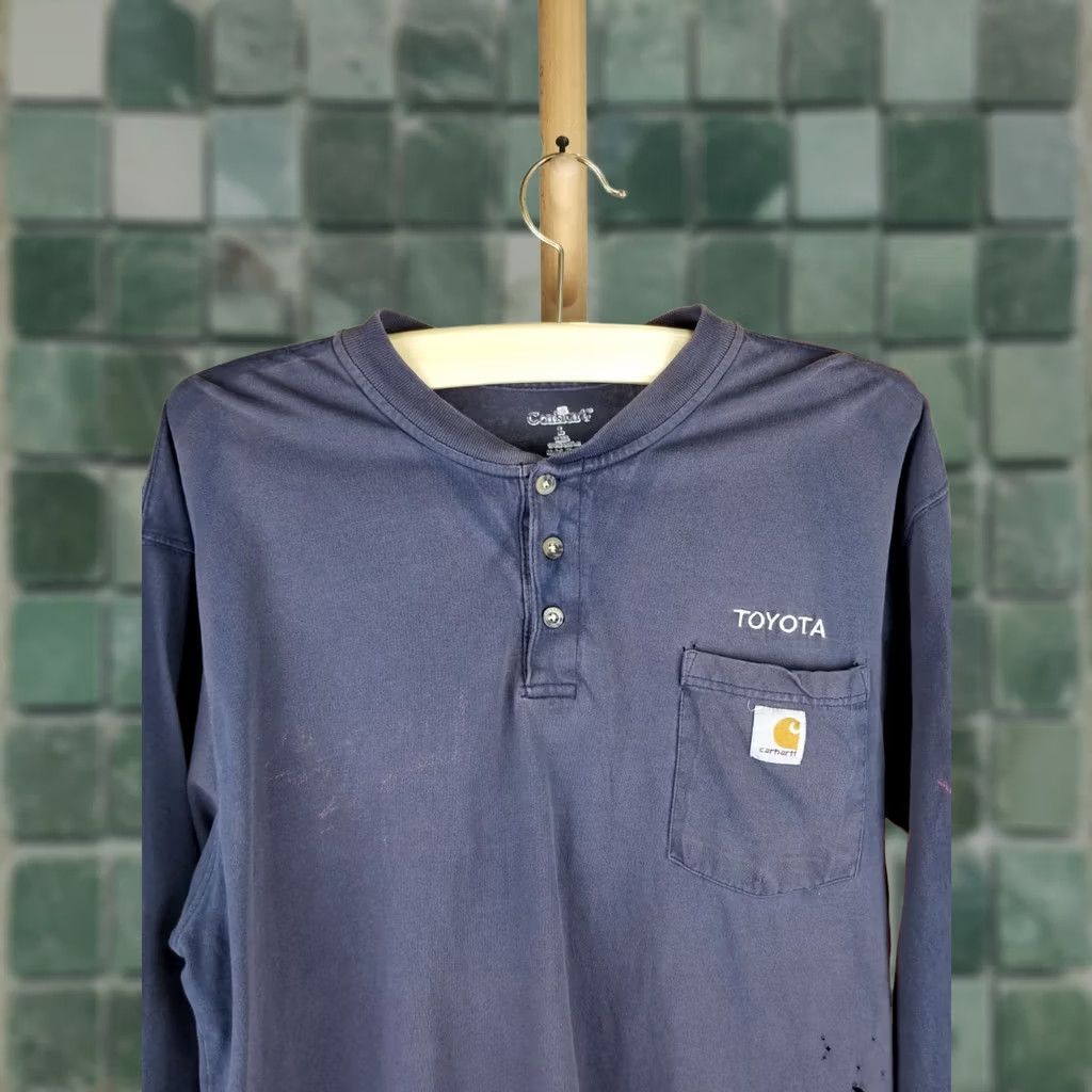 Carhartt VINTAGE Carhartt LONG SLEEVE T-SHIRT Polo Shirt Men L Blue One Pocket Trash**ed** Y2K Sun Fade Size US L / EU 52-54 / 3 - 1 Thumbnail