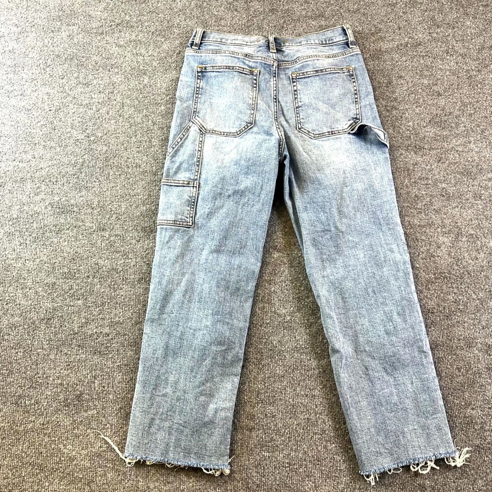 Vintage Eunina Jeans Womens 5/27W Blue Denim Raw Hem Super High-Rise Straight Leg Jeans Size 27" / US 4 / IT 40 - 2 Thumbnail