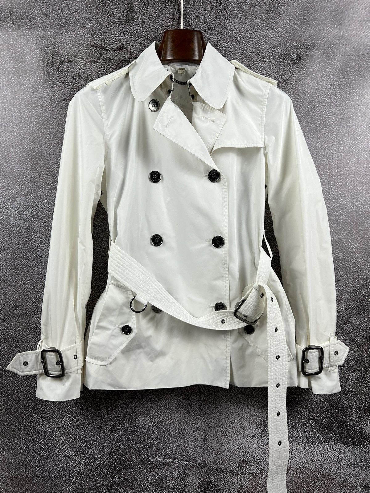 Image of Burberry London Women’S Short Trench Coat Double Breasted in White, Women's (Size XS)