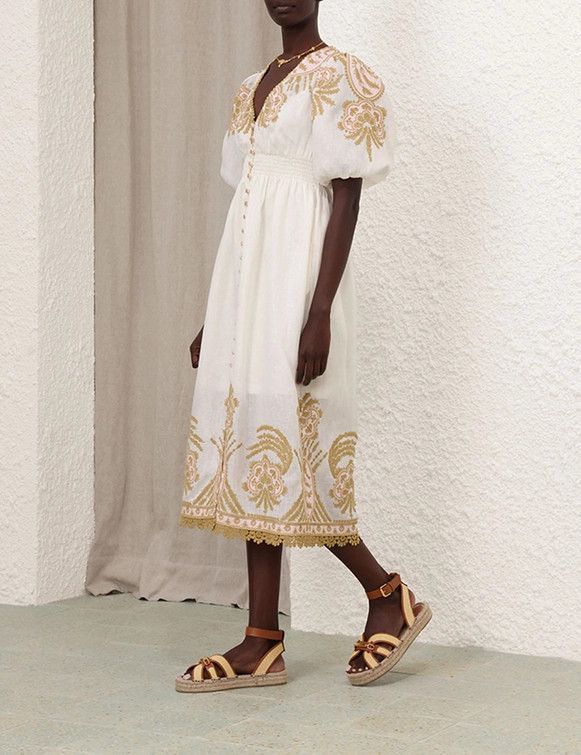 Zimmermann o1s22i1n1024 Waverly Embroidered Linen Dress in White Size S / US 4 / IT 40 - 3 Thumbnail