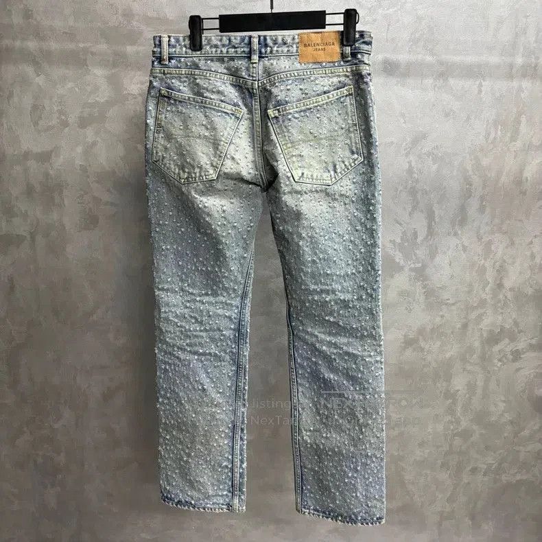 Balenciaga Balenciaga Blue Rhinestone Button Jeans. Size US 27 - 2 Thumbnail