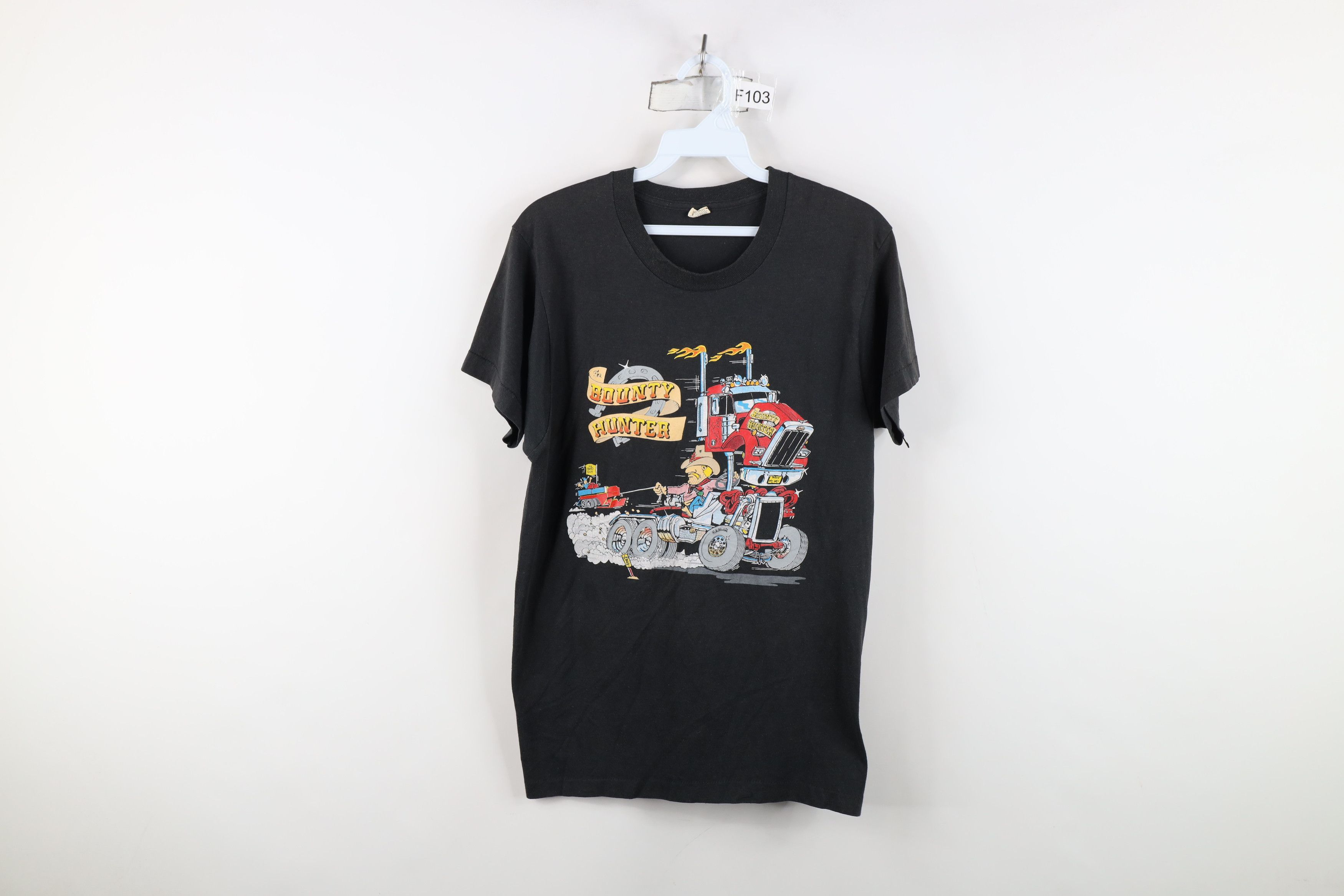 Vintage 80s The Bounty Hunter Truck Driver T-Shirt Black USA