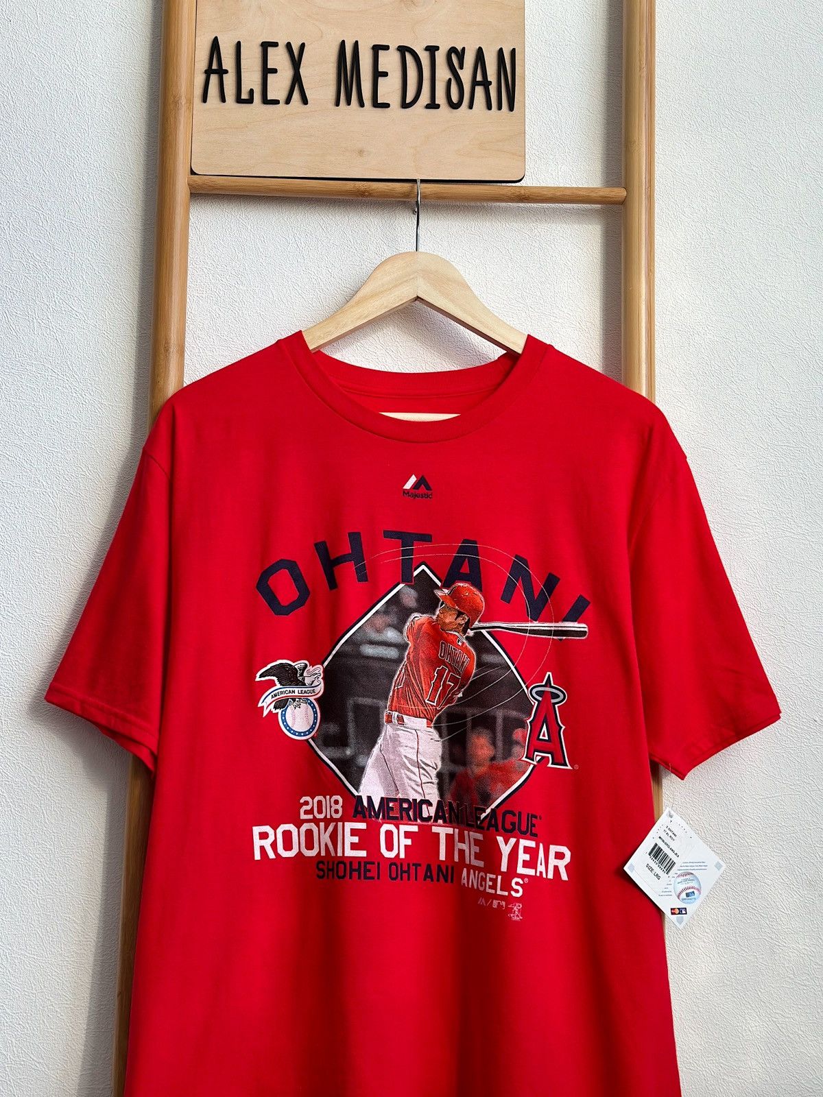 MLB × Majestic × Vintage Majestic Red 2018 AL Rookie of the Year Ohtani T-Shirt Size US L / EU 52-54 / 3 - 1 Thumbnail