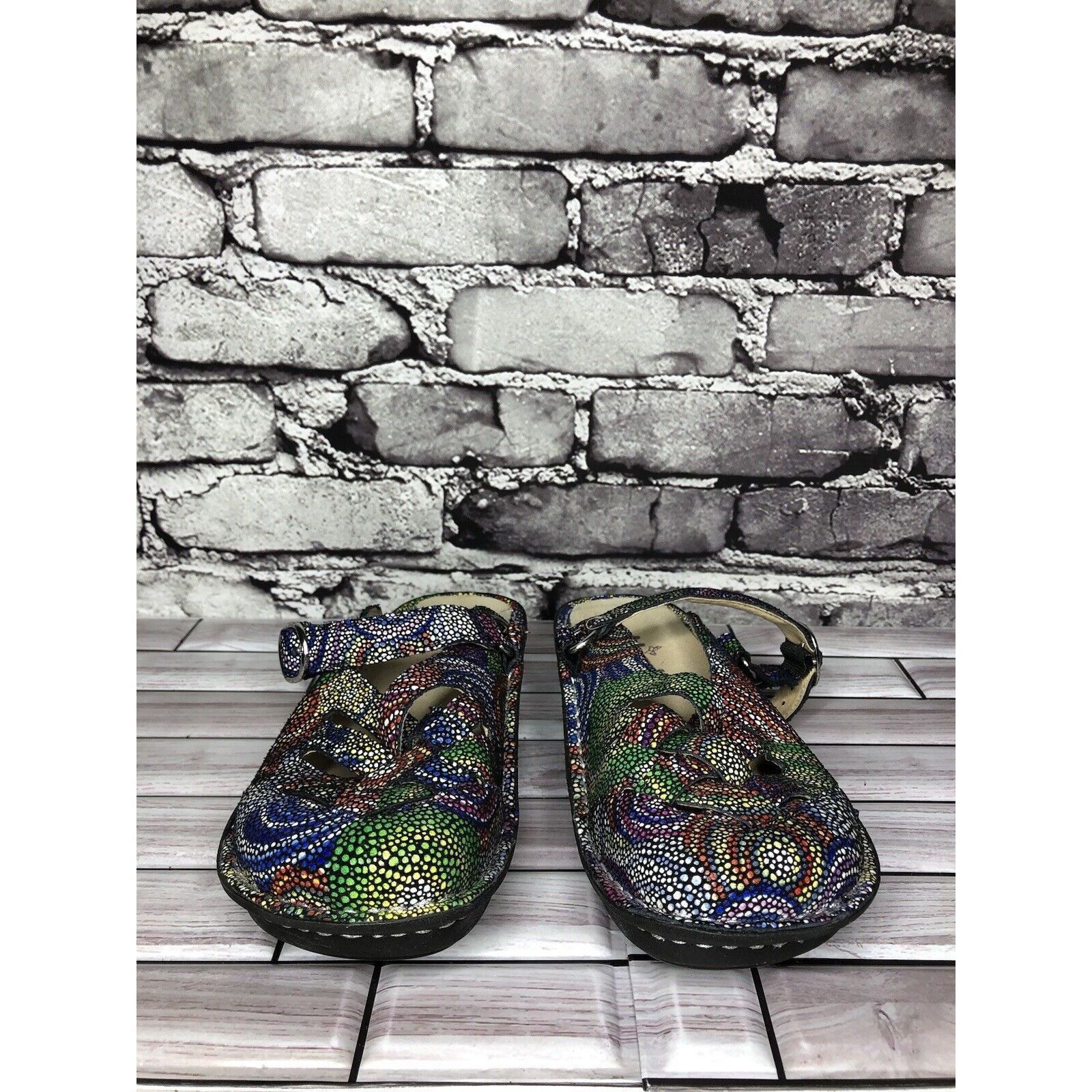 Other Alegria Fre-387 Rainbow Color Mosaic Leather Strap Clogs Sho Size US 5 / IT 35 - 17 Thumbnail