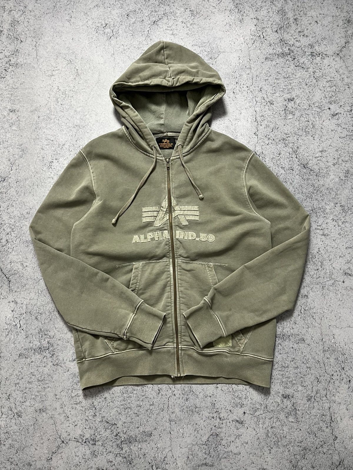 Vintage Alpha Industries Hoodie Military Style Big Logo Y2K