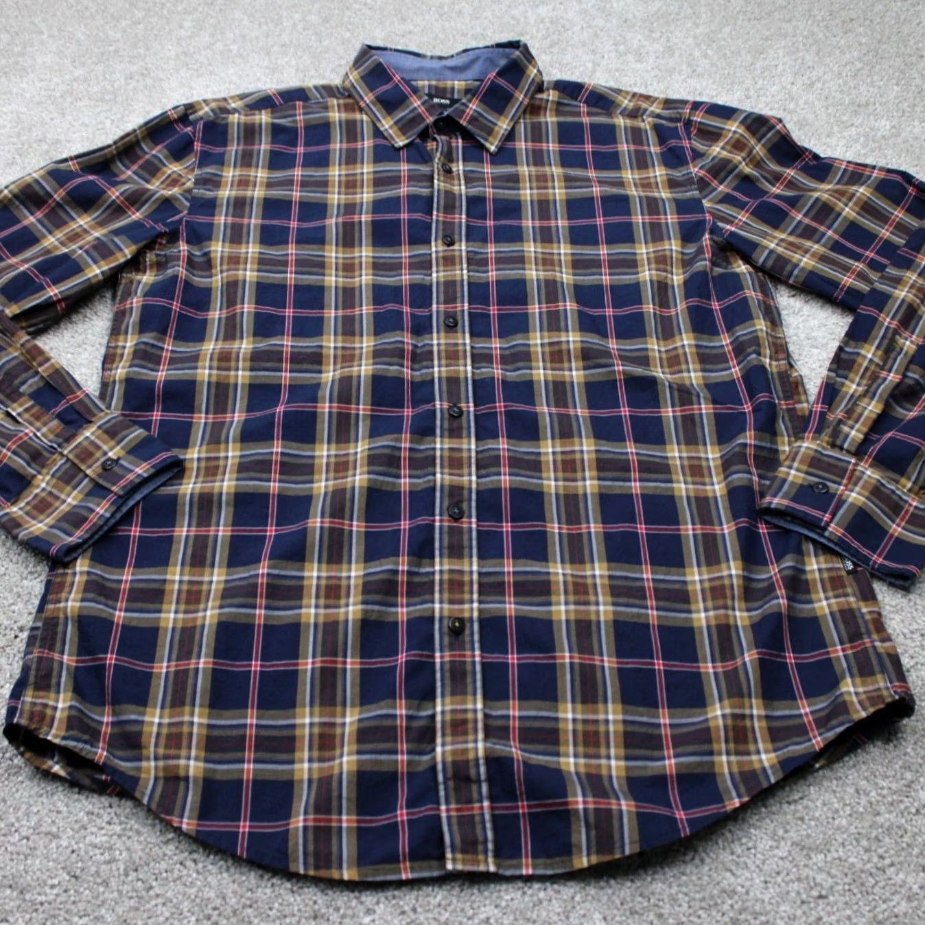 Hugo Boss HUGO BOSS Shirt Mens XL Slim Fit Cotton Blue/Red/Yellow Button-Up L/S Plaid Size US XL / EU 56 / 4 - 3 Thumbnail