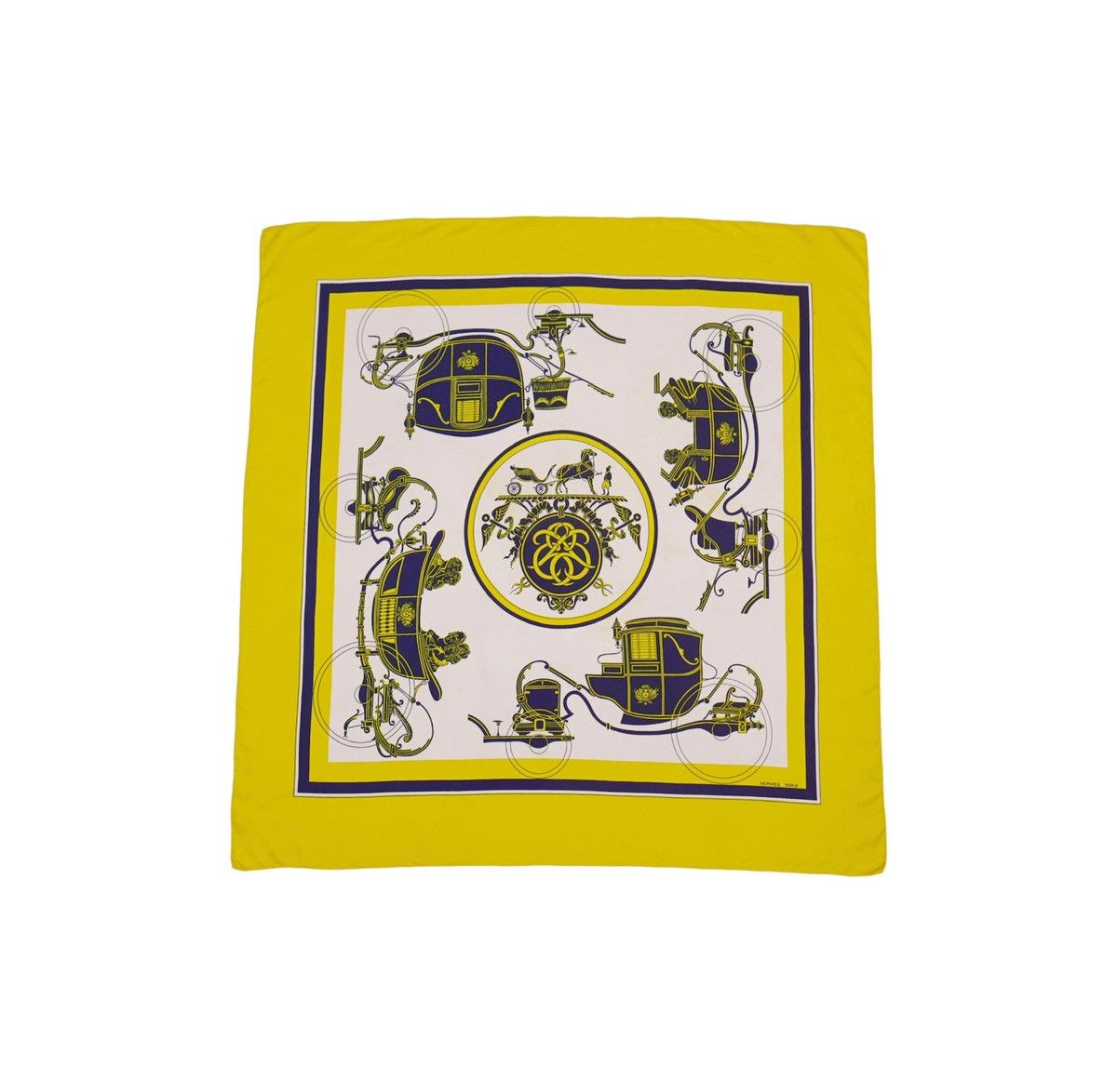 image of Hermes Carre 90 "ex Libris" Silk Scarf Shawl in Yellow, Women's