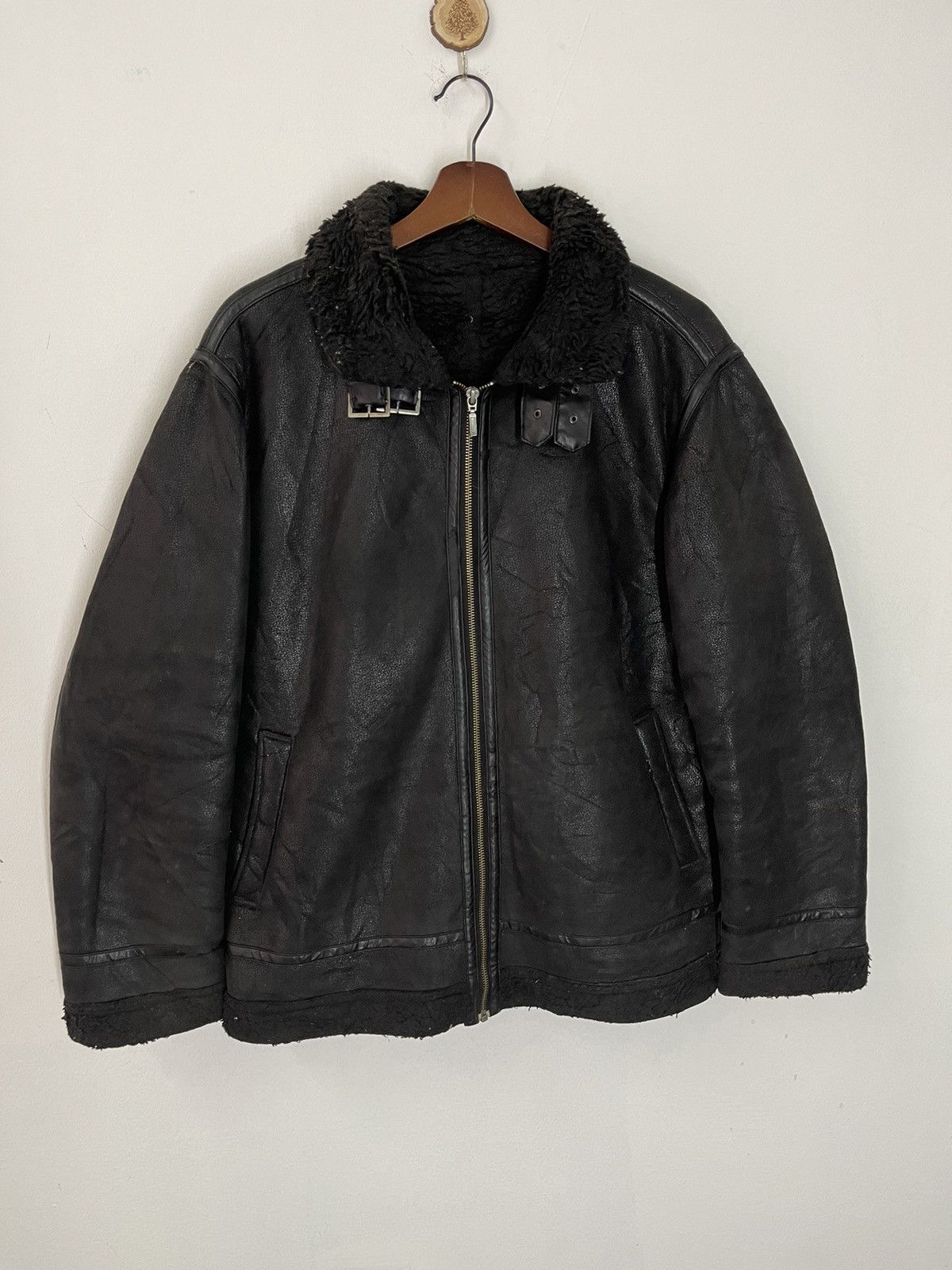 Japanese Brand VINTAGE B3 SHEARLING JACKET BLACK LEATHER Size US L / EU 52-54 / 3 - 6 Thumbnail
