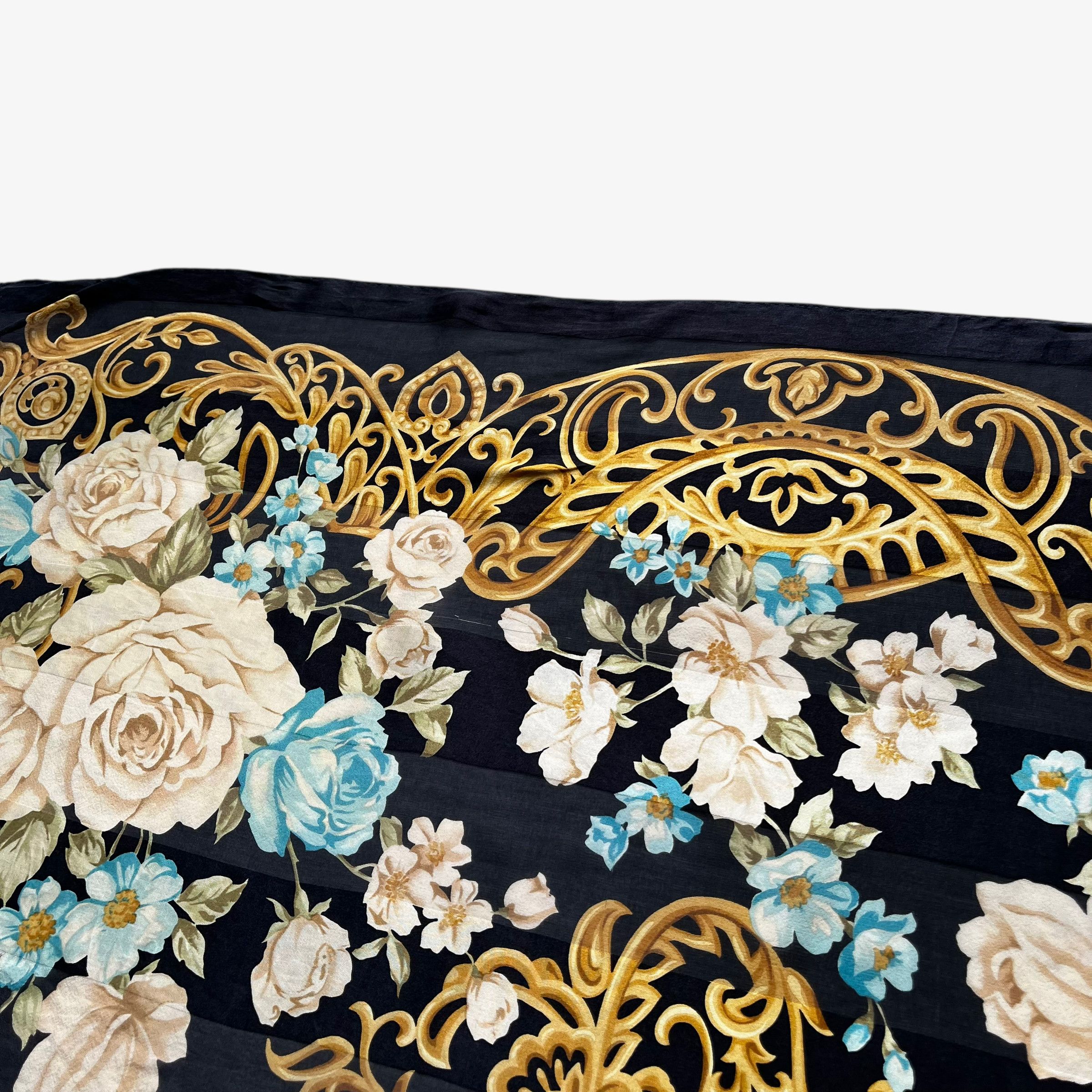 Paolo Gucci Vintage 80s Paolo Gucci Art Deco Floral Print Silk Scarf Size ONE SIZE - 4 Thumbnail